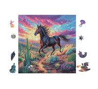 Cheval Noir dans Le désert 100 Pieces Casse-tête Famille en Carton Haute Densité Difficulté Moyenne Activité Familiale Anti-Stress Idée Cadeau Anniversaire 28x28cm