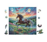 Cheval Noir dans Le désert 100 Pieces Casse-tête Personne Âgée en Carton Haute Qualité Facile Débutant Anti-Stress Passe-Temps Cadeau Anniversaire Pas Cher 28x28cm