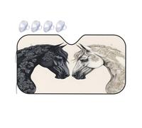Cheval Noir Et Blanc Voiture Couverture Pare Brise avec Ventouses Pare-Soleil Pliable Voiture Housses De Soleils pour SUV Berlines Voitures 76x140cm