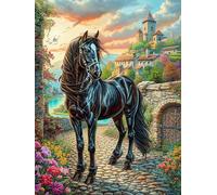Cheval Noir forêt 500 Pièces Puzzle Créatif en Carton Rigide sans Déformation Animaux et Plantes Difficulté Moyenne Activité Manuelle Loisir Créatif Cadeau Créatif Anniversaire 500 PCS