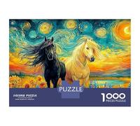 Cheval Noir galopant à Travers Le feu et l'eau 1000 Pièces Chevaux étoilés Puzzle pour Adultes Experts Carton Résistant À l'usure sans Reflets Anti-Stress Difficile Édition Limitée 38x26cm/1000pcs