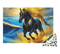 Cheval Noir Puzzle 1000 Pièces Papier pour Adultes Vagues Déferlantes Puzzle pour Adultes Décoration Cadeau 70x50cm/1000pcs