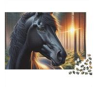 Cheval Noir Puzzle pour Adultes Puzzle 1000 Pièces Lumière Forêt Relaxation Famille Cadeau Décoration 52x38cm/1000pcs