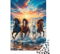 Cheval Océan Coucherdesoleil 1000 Pièces Mini Puzzle pour Adultes | 52x38cm Carton Débutants Jeu De Cerveau Puzzle Fait Main Détente D'anniversaire