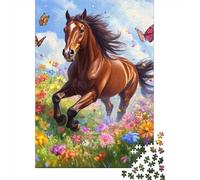 Cheval Papillon Fleur 1000pcs pour Adultes Mini Puzzle Difficile | 52x38cm Carton Décor Salon Structure Durable Cadeau Anniversaire Relaxation