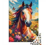 Cheval Papillon Fleur Puzzle, 1000 Pièces Jeu Difficile pour Adultes | 52x38cm Carton, Passe-temps Intellectuel, Finition Surface Lisse, Amateurs D'art, Interaction Familiale