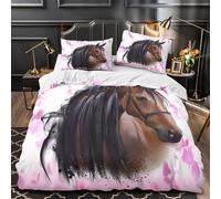 Cheval Portrait Parure de Lit Microfibre Résistante 3D Imprimé 3 Pièces Taie Super Douce Peinture numérique artistique Linge de Lit Confortable Entretien Facile for Adolescent Super king（260x220cm）