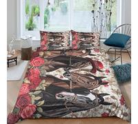 Cheval Portraits Housse de Couette Microfibre 3 Pièces Imprimé en 3D Super Douce Vintage Floral Art Style Parure de Lit avec Fermeture Éclair Résistante for Hommes Super King（260x220cm）