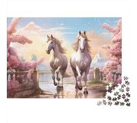 Cheval Puzzle 1000 Pièces Jouet en Bois Cadeau Unique Décoration Intérieure Pink Cherry Trees Challenge Toy Adultes & Enfants des 14 Ans 1000pcs (75x50cm)