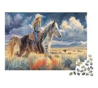 Cheval Puzzle 1000 Pièces pour Adultes Et Enfants Cowboy Cheval Riding Western Art Print Jeu De Création Et Logique pour Enfants pour Jeux D'activités Familiales Cadeau d'anniversaire 52x38cm/1000pcs