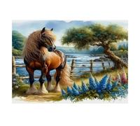 Cheval Rivière Arbre Puzzle, 1000 Pcs Jeu D'intérieur Adulte | 70x50cm Carton, Passe-temps Intellectuel, Construction Solide, Amateurs D'art, Interaction Familiale