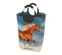Cheval rouge au galop,Panier à linge pliable, grand bac de rangement résistant avec poignées, 50 L