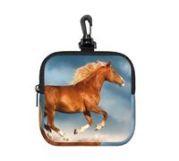 Cheval Rouge au Galop,Pochette de Rangement carrée à Fermeture éclair, Porte-Monnaie en néoprène, Petit Portefeuille, Pochette à Monnaie, Porte-Monnaie