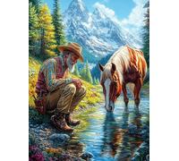 Cheval ruisseau 1000 Pièces Puzzle Adolescent en Carton Rigide Animaux de Paysage Naturel Difficulté Moyenne Activité Éducative Voyage Déplacement Cadeau Anniversaire Petit Prix 1000 PCS