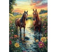 Cheval ruisseau Group 500 Pièces Puzzle Adolescent en Carton Rigide Animaux de Paysage Naturel Difficulté Moyenne Activité Éducative Voyage Déplacement Cadeau Anniversaire Petit Prix 500 PCS