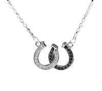 Cheval Sabot Collier Chanceux Strass Double Noir Blanc Couleur Fer À Cheval Pendentif Collier Femmes Dame Bijoux