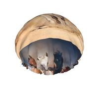 Cheval sauvage courant contre la tempête de sable,Bonnet de douche/bonnet de nuit double couche imperméable et élastique, bonnet de bain réutilisable
