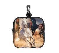 Cheval Sauvage Courant Contre la tempête de Sable,Pochette de Rangement carrée à Fermeture éclair, Porte-Monnaie en néoprène, Petit Portefeuille, Pochette à Monnaie, Porte-Monnaie