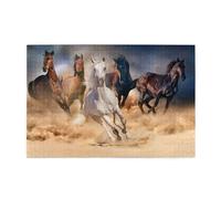 Cheval Sauvage Courant Contre la tempête de Sable, Puzzle de 1000 pièces en Bois, Jeu Familial, décoration Murale pour Adultes et Adolescents