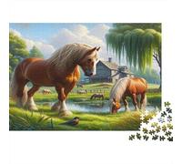 Cheval scène pâturage Puzzle 1000 Pièces Adulte en Carton De Qualité Supérieure, Jeu De Puzzle À Assembler Soi-même Puzzle De Détente pour Un Office Break Puzzle, Cadeau Original Adulte 38x26cm/1000p