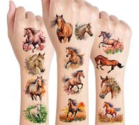 Cheval Tatouage Enfant,10 Feuilles Cheval Aquarellés Autocollants Tatouages Pour Filles Et Garçons,Bras,Epaule,Cadeau D'nniversaire,Fournitures De Fête D'enfants
