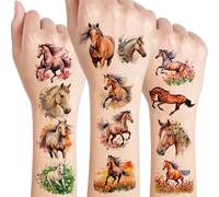 Cheval Tatouage Enfant, 10 Feuilles Cheval Aquarellés Autocollants Tatouages pour Filles et Garçons, Bras, Epaule, Cadeau D'nniversaire, Fournitures de Fête D'enfants