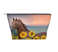 Cheval Tournesol Jaune imprimé, Trousse de Toilette Trousse de Maquillage Sac à cosmétiques Trousse de Toilette de Voyage Portable