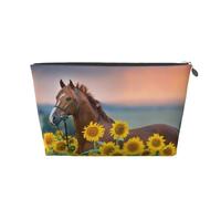Cheval Tournesol Jaune imprimé, Trousse de Toilette Trousse de Maquillage Sac à cosmétiques Trousse de Toilette de Voyage Portable