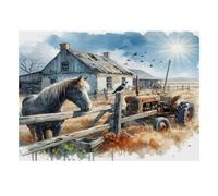 Cheval Tracteur Ferme 1000pcs Mini Puzzle pour Famille Difficile | 38x26cm Carton Décor Salon Structure Durable Cadeau Anniversaire Soulagement Anxiété