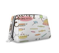 Cheval, trousse de maquillage, sac à cosmétiques, grand cheval de baie dans le champ, organiseur en cuir, trousse de toilette réutilisable, vert marron, S, Multicolore 3, Taille unique, Trousse de