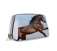 Cheval, trousses de maquillage pour femmes, Big Bay Horse in Field, trousse de maquillage en cuir, trousse de toilette, trousse de voyage, trousse de maquillage imperméable, vert marron, M, Vert