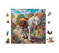 Cheval with Cart 100 Pièces Puzzle Adulte en Carton Rigide Haute Qualité Très Difficile Haute Difficulté Anti-Stress Décoration Murale Idée Cadeau Premium 28x28cm