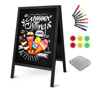 Chevalet Ardoise 65x41 cm - Double Face Magnétique Chevalet Stop Trottoir avec Cadre en Bois Laqué Publicitaire Grand Panneau Tableau Noir pour Restaurants, Magasins et Événements