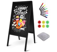 Chevalet Ardoise 85x41 cm - Double Face Magnétique Chevalet Stop Trottoir avec Cadre en Bois Laqué Publicitaire Grand Panneau Tableau Noir pour Restaurants, Magasins et Événements