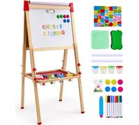 Chevalet artistique pour enfants VEVOR, chevalet artistique en bois 3 en 1, double face, avec tableau blanc magnétique, tableau à craies et rouleau de papier, planche à dessin verticale réglable
