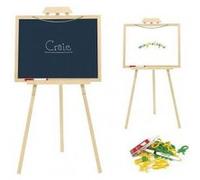 Chevalet creatif en bois 56x105cm + accessoires - ardoise double face magnetique craie/feutre 56x43cm - tableau enfant jeujura