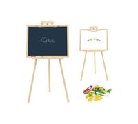 Chevalet creatif en bois 56x105cm + accessoires - Ardoise double face magnetique craie/feutre 56x43cm - Tableau enfant Jeujura