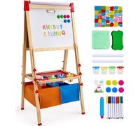 Chevalet d'art pour enfants VEVOR, chevalet d'art 3 en 1 en bois, double face, avec tableau blanc magnétique, tableau à craies, rouleau de papier, planche à dessin ajustable