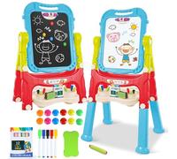 Chevalet d'art pour tout-petits, tableau blanc magnétique double face et tableau noir avec accessoires de peinture, jouet chevalet rotatif, excellent cadeau de Noël pour garçons et filles