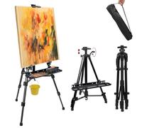 Chevalet d'atelier 57-157 cm - Réglable en hauteur - En aluminium - Trépied pour peindre et exposer - Avec sac de transport et bac à peinture - Pour peinture d'art et publicité - Noir