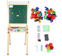 Chevalet de dessin double face réglable en hauteur pour enfants avec support de rouleau de papier pour enfants Art Artisanat écriture apprentissage Pinus Sylvestris Bois 59,1 x 22