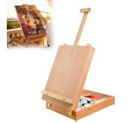 Chevalet de table en bois de hêtre avec mallette à croquis 2 en 1 et boîte de rangement pour artistes, adultes et étudiants, stable et pliable et peu encombrant