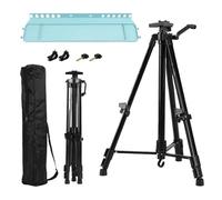 Chevalet de voyage pliable en alliage d'aluminium, support réglable métal Portable for croquis, fourniture peinture d'artiste intérieur et extérieur Pour Peinture(A With Blue Tray)