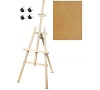Chevalet en bois de hêtre 178 cm avec planche à dessin 40 x 60 cm et 4 clips - Chevalet pliable réglable pour adultes et enfants