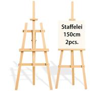Chevalet en bois - Support toile réglable en hauteur pour peinture atelier mariage & plan de table - chevalets enfants adultes pliable trépied présentation bois 150 cm (2 pieces)