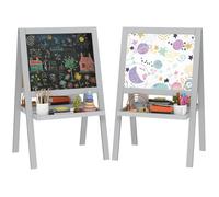 Chevalet enfant - AIYAPLAY - double face - tableau blanc et tableau noir - étagères de rangement incluse - 18 à 48 mois - gris