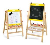chevalet d'art 3-en-1 pour enfants de 3+ans avec hauteur réglable sur 5 positions, plateau de rangement et tableau à 2 faces
