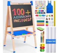 Chevalet Peinture pour Enfants 3 en 1 - Set 100+ Accessoires, Tableau Enfant Double Face avec Noir Magnétique, Chevalet Pour Enfant, Tableau Blanc Magnetique Enfant Sur Pied en Bois 3-4 4-8 9-12 ans