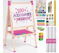 Chevalet Peinture pour Enfants 3 en 1 - Set 100+ Accessoires, Tableau Enfant Double Face avec Noir Magnétique, Chevalet Pour Enfant, Tableau Blanc Magnetique Enfant Sur Pied en Bois 3-4 4-8 9-12 ans