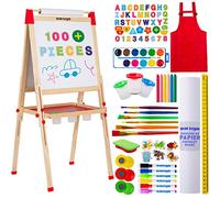 Chevalet Peinture pour Enfants 3 en 1 - Set 100+ Accessoires, Tableau Enfant Double Face avec Noir Magnétique, Chevalet Pour Enfant, Tableau Blanc Magnetique Enfant Sur Pied en Bois 3-4 4-8 9-12 ans